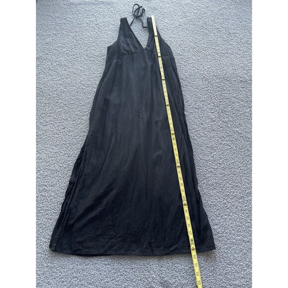 Old Navy Midi Dress Women Linen Blend Classic Black Smocked Back Shift Sz L New - Picture 6 of 10